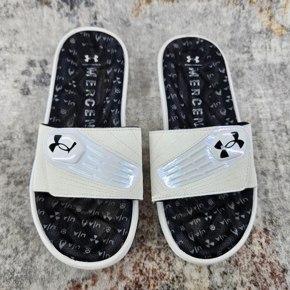 Under Armour Mercenary Ignite Slides Sandals Youth 5 White Black 3022712 Beach - Picture 3 of 12